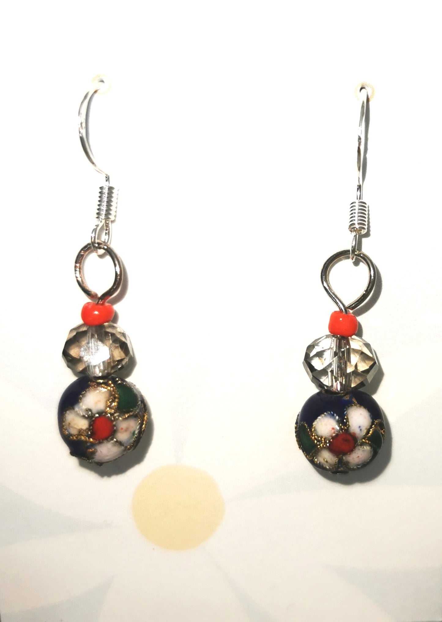 Glass bead floral dangle earrings SS925