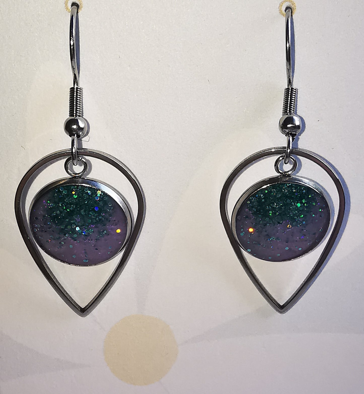 Lilac Green Sparkle Resin Earrings