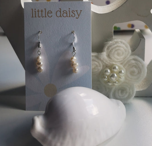 Freshwater Pearl Trio on Silver Plated Drop Earring