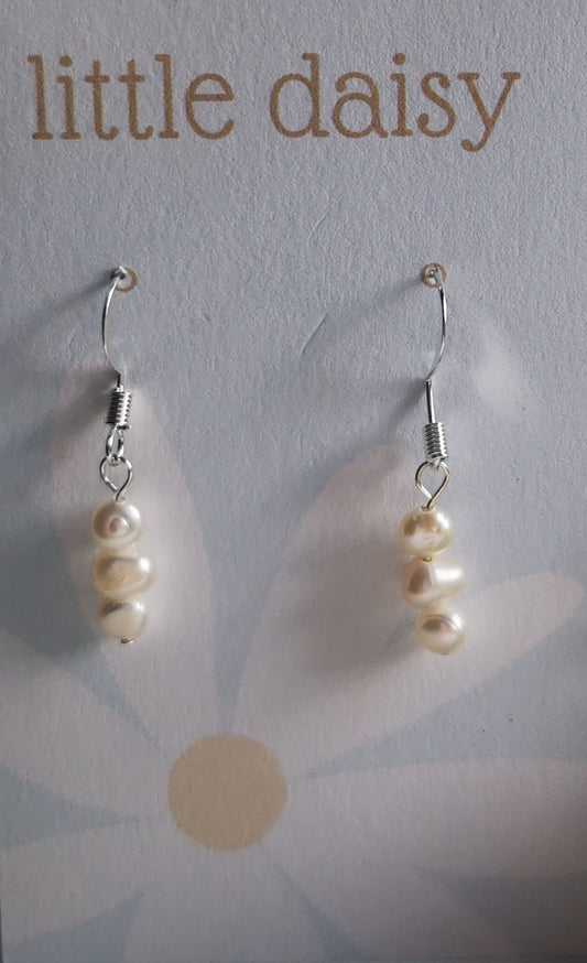 Freshwater Pearl Trio on Silver Plated Drop Earring