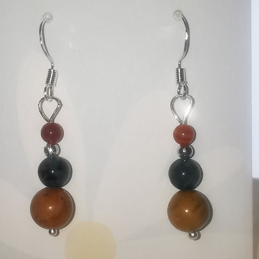 Mixed Gemstone Bead Dangle Earrings