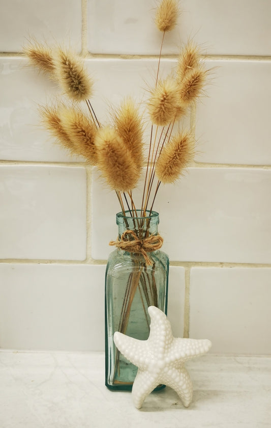 Homegrown bunny tails in blue glass bottle PICKUP ONLY