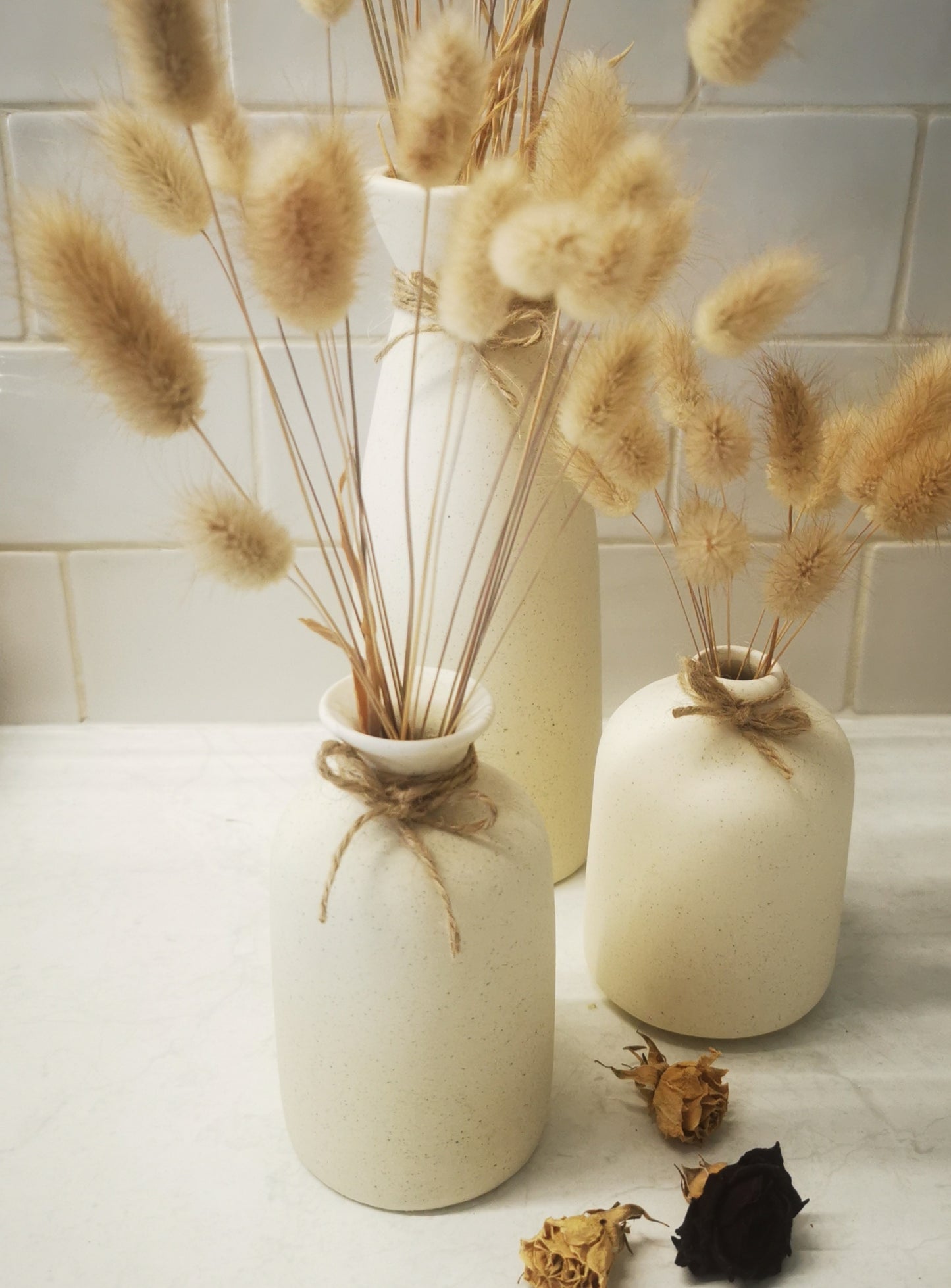 Dried Bunny Tails - Set of 3 vases PICKUP ONLY