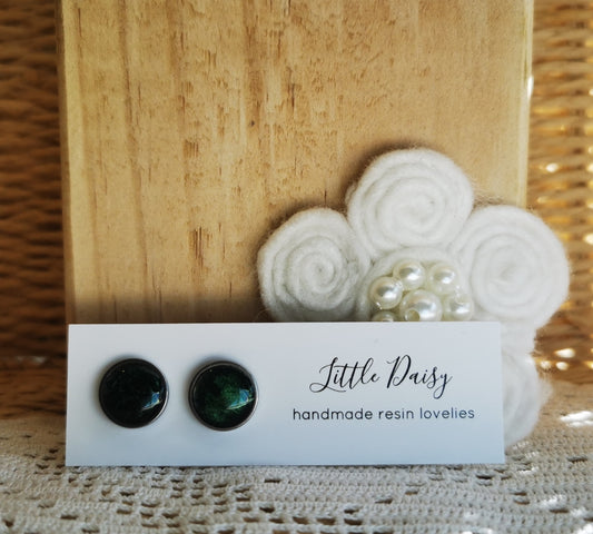 Disco Green Bezel Stud Earrings