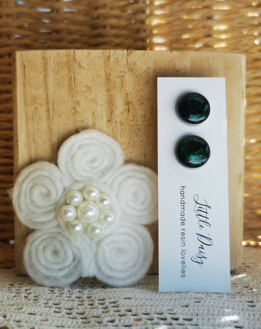Disco Green Bezel Stud Earrings