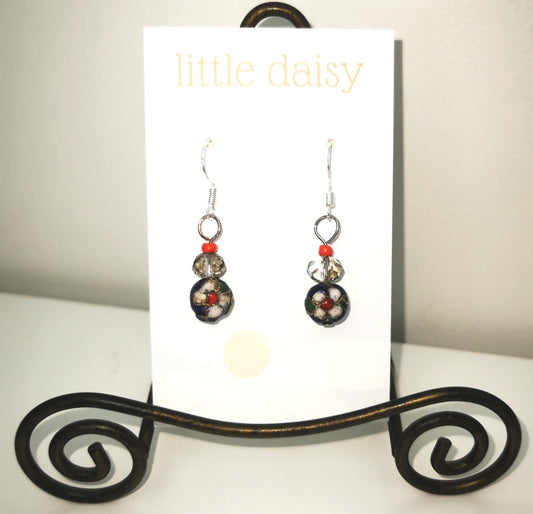 Glass bead floral dangle earrings SS925