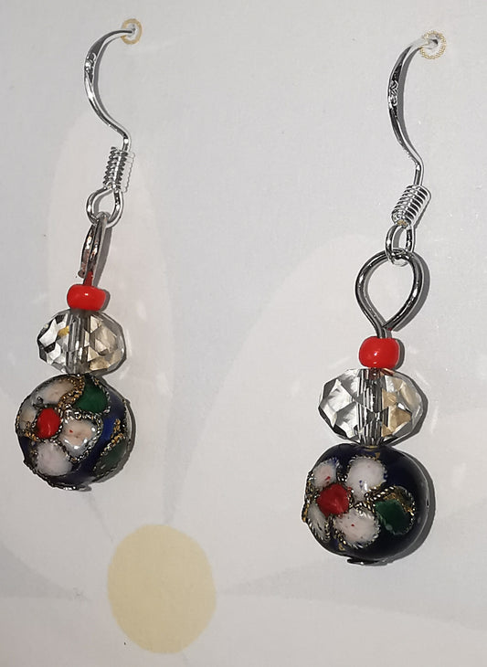 Glass bead floral dangle earrings SS925