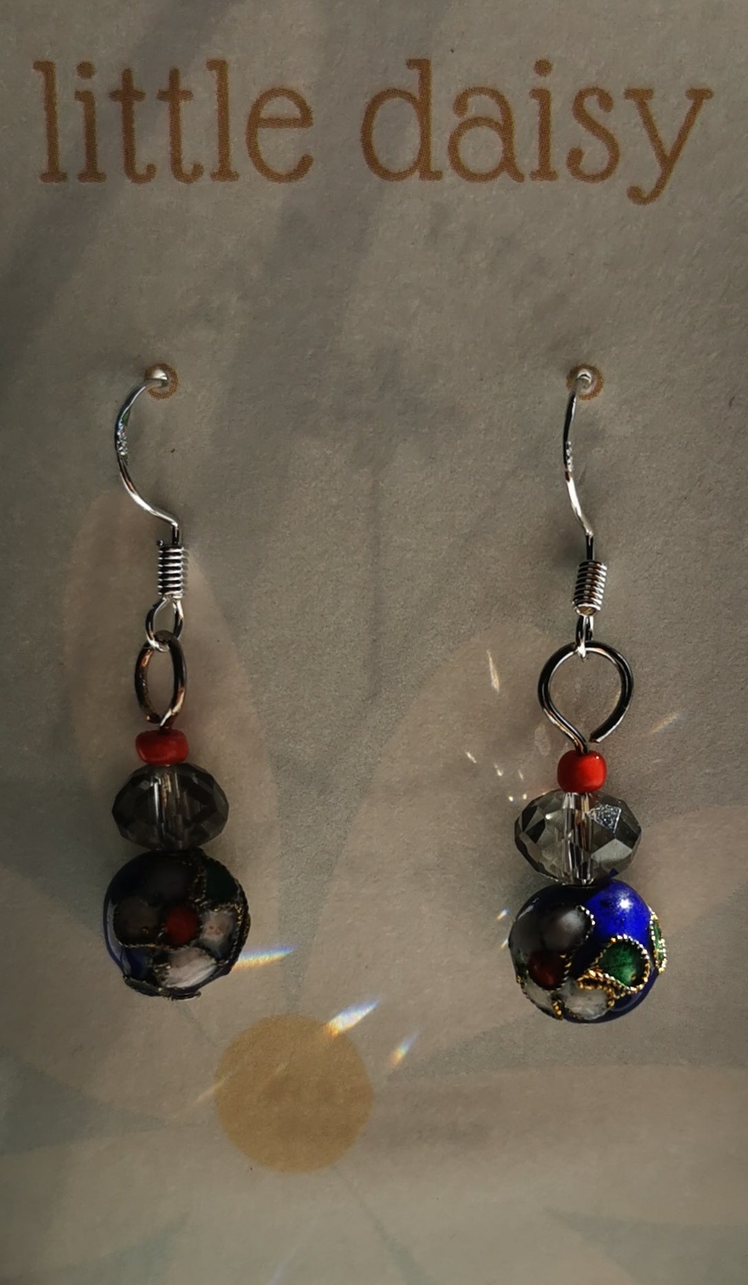 Glass bead floral dangle earrings SS925