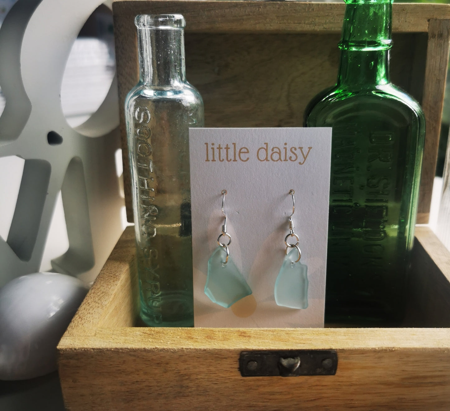 Sea green Seaglass dangle earrings SS925