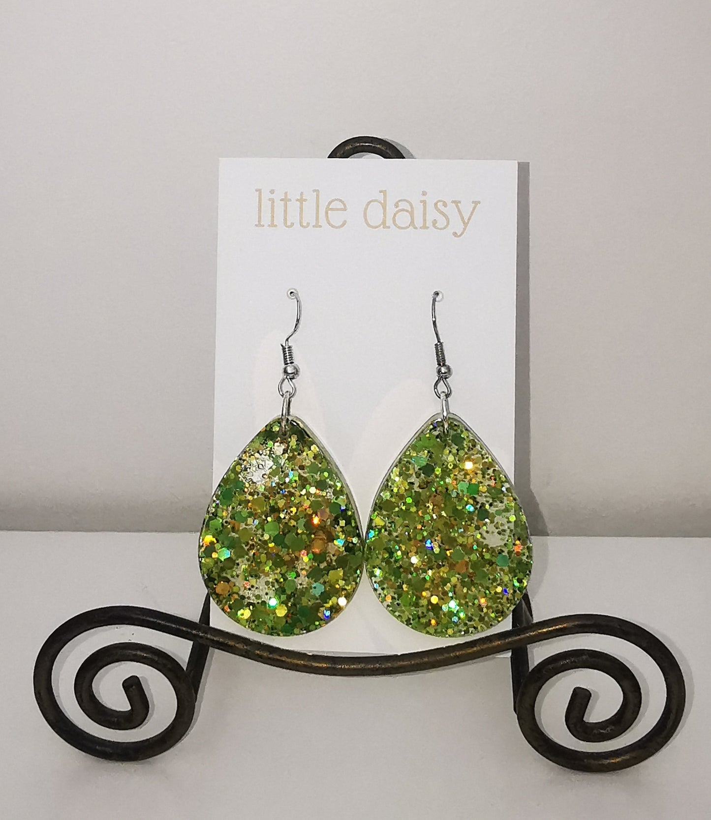 Lime Big Resin & Sparkly Dangle Earrings