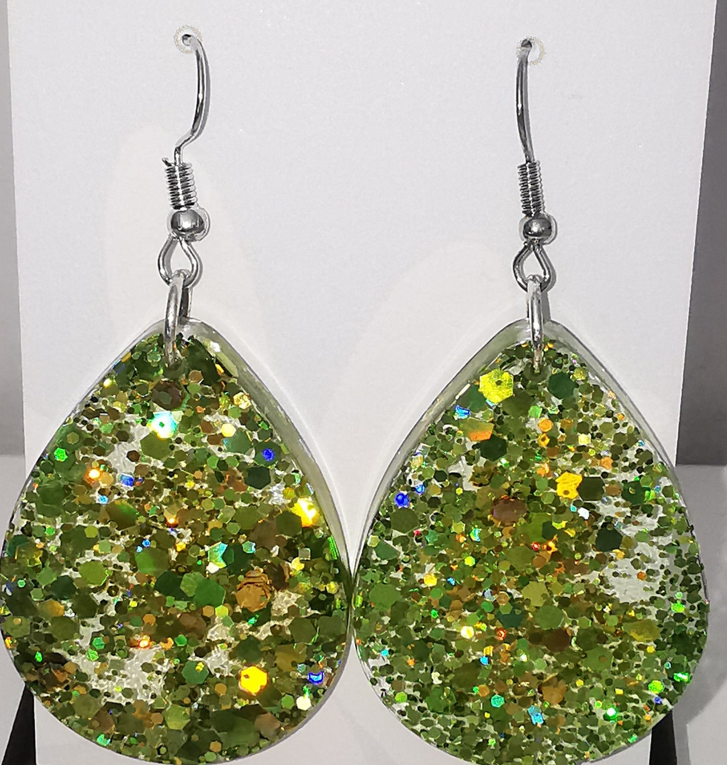 Lime Big Resin & Sparkly Dangle Earrings