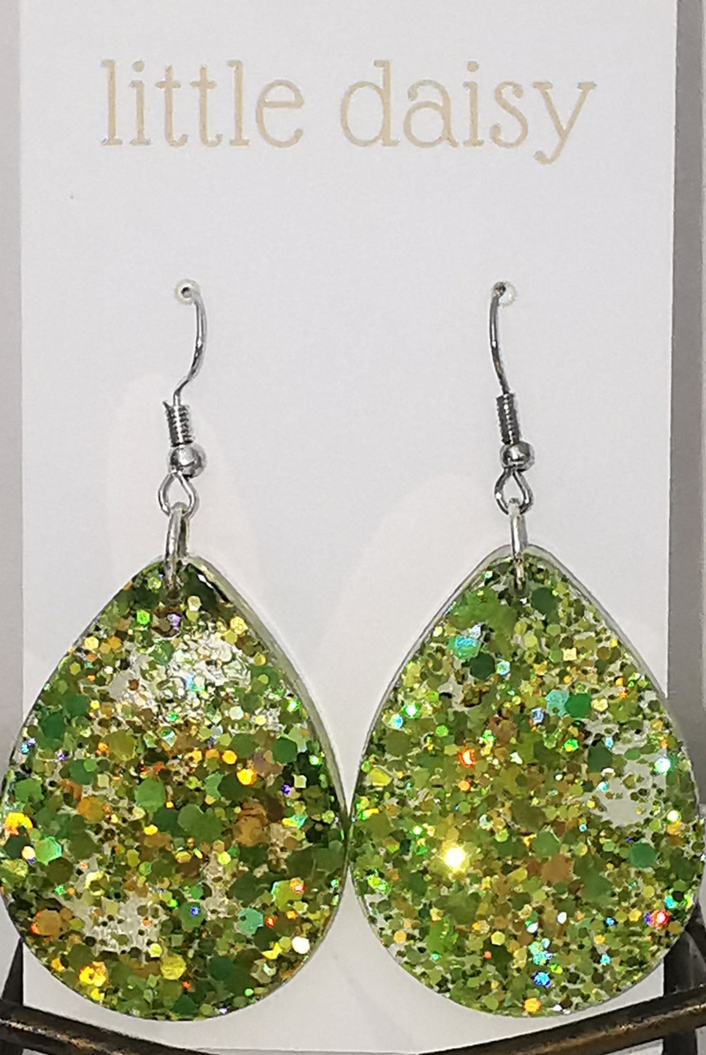 Lime Big Resin & Sparkly Dangle Earrings