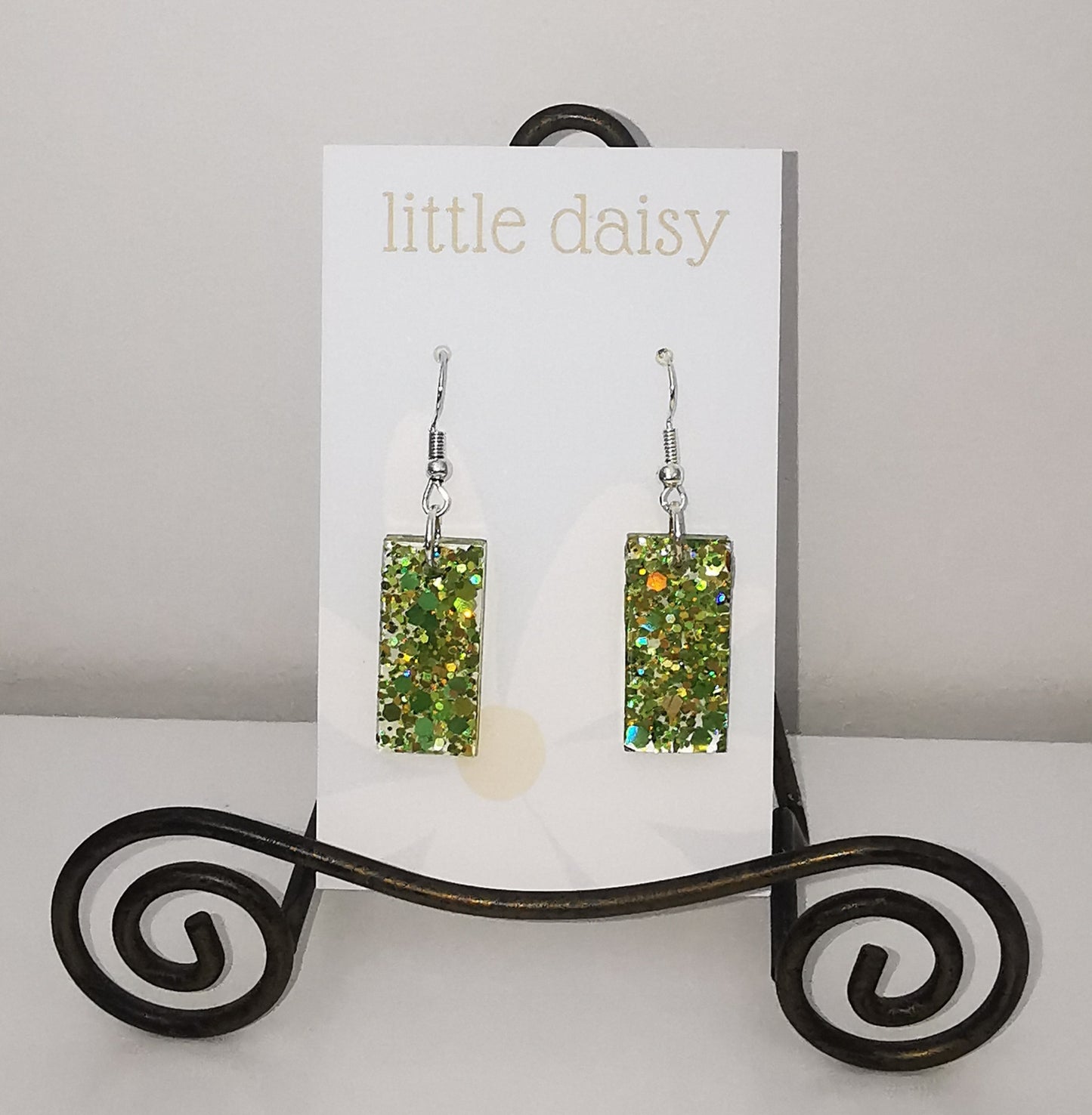 Lime Resin Glittery Rectangle Dangle Earrings