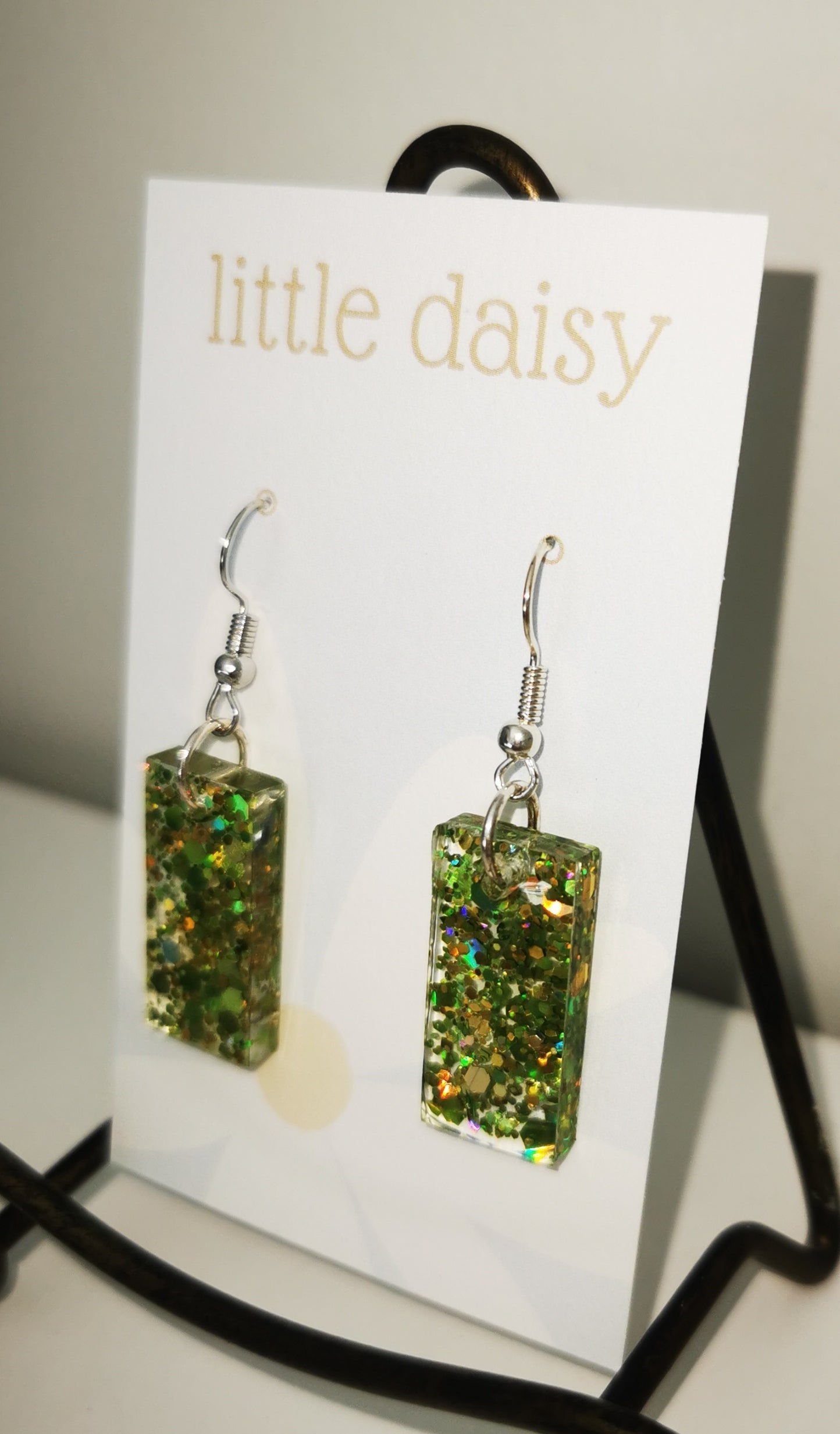 Lime Resin Glittery Rectangle Dangle Earrings