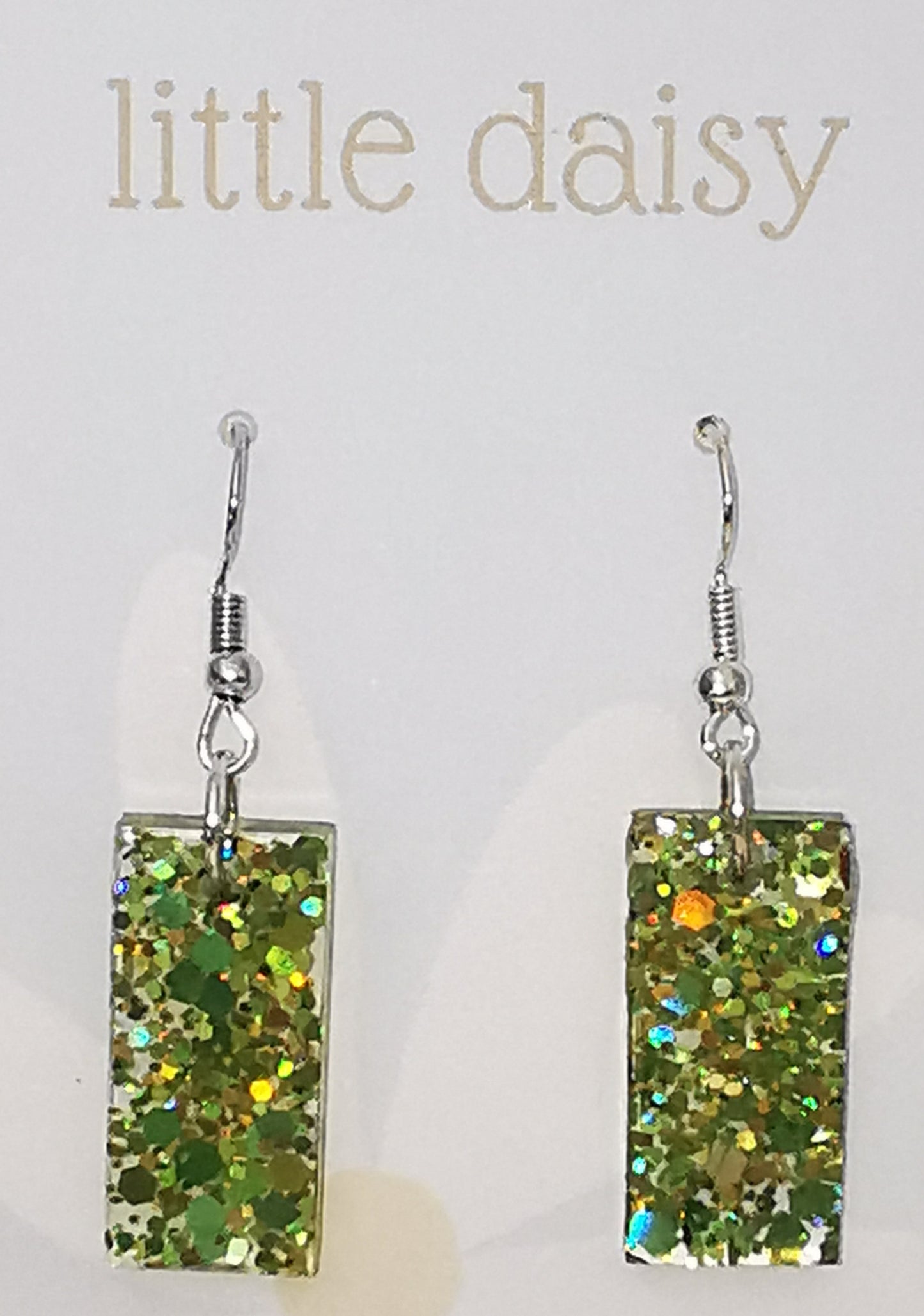 Lime Resin Glittery Rectangle Dangle Earrings