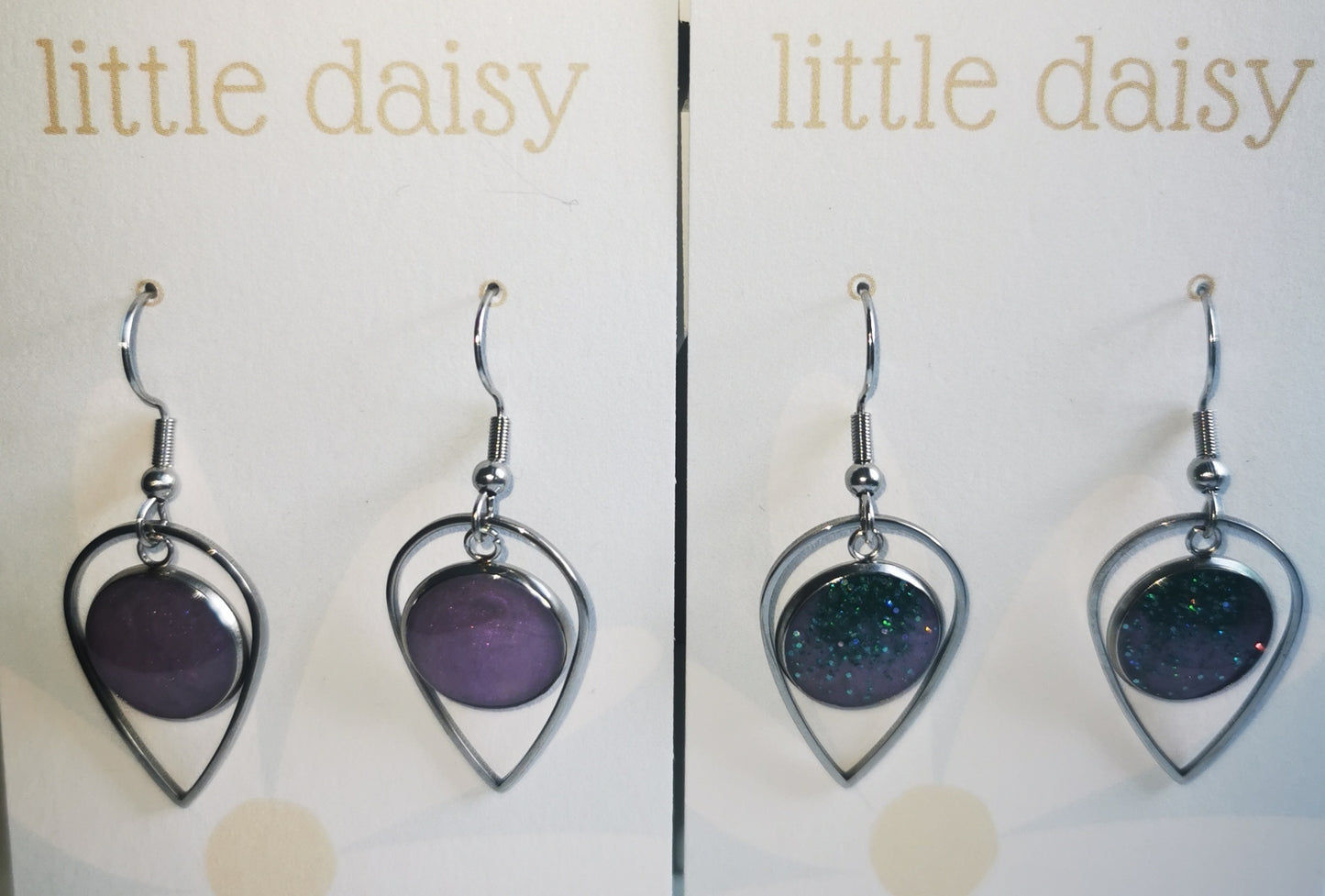 Lilac Green Sparkle Resin Earrings