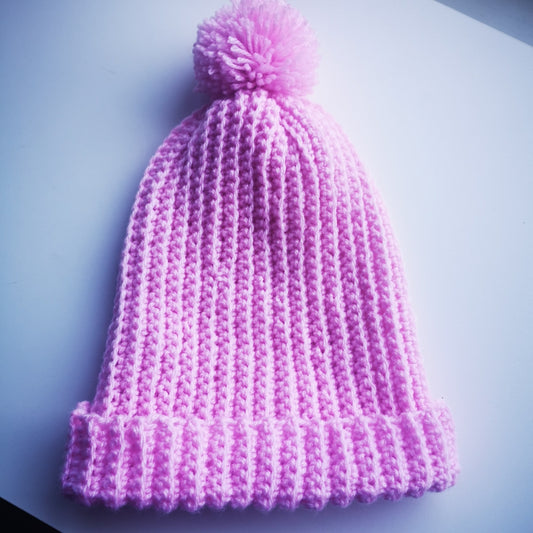 Handmade crochet soft pink adult beanie