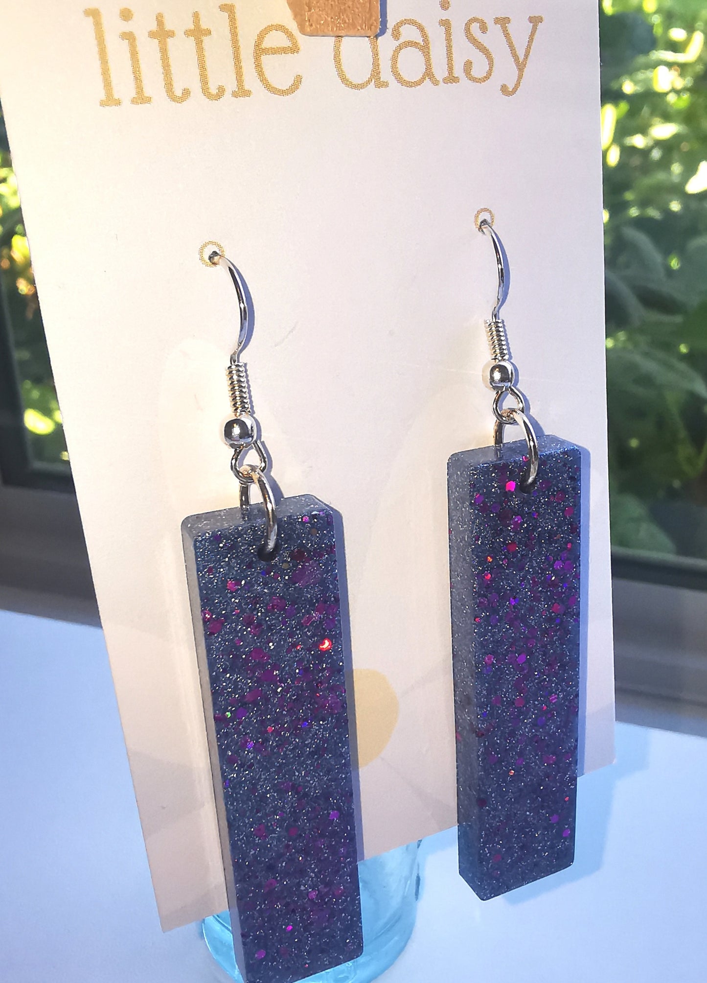 Purple Glitter Long Dangle Earrings