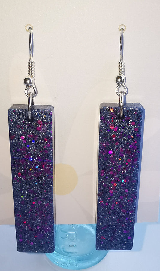 Purple Glitter Long Dangle Earrings