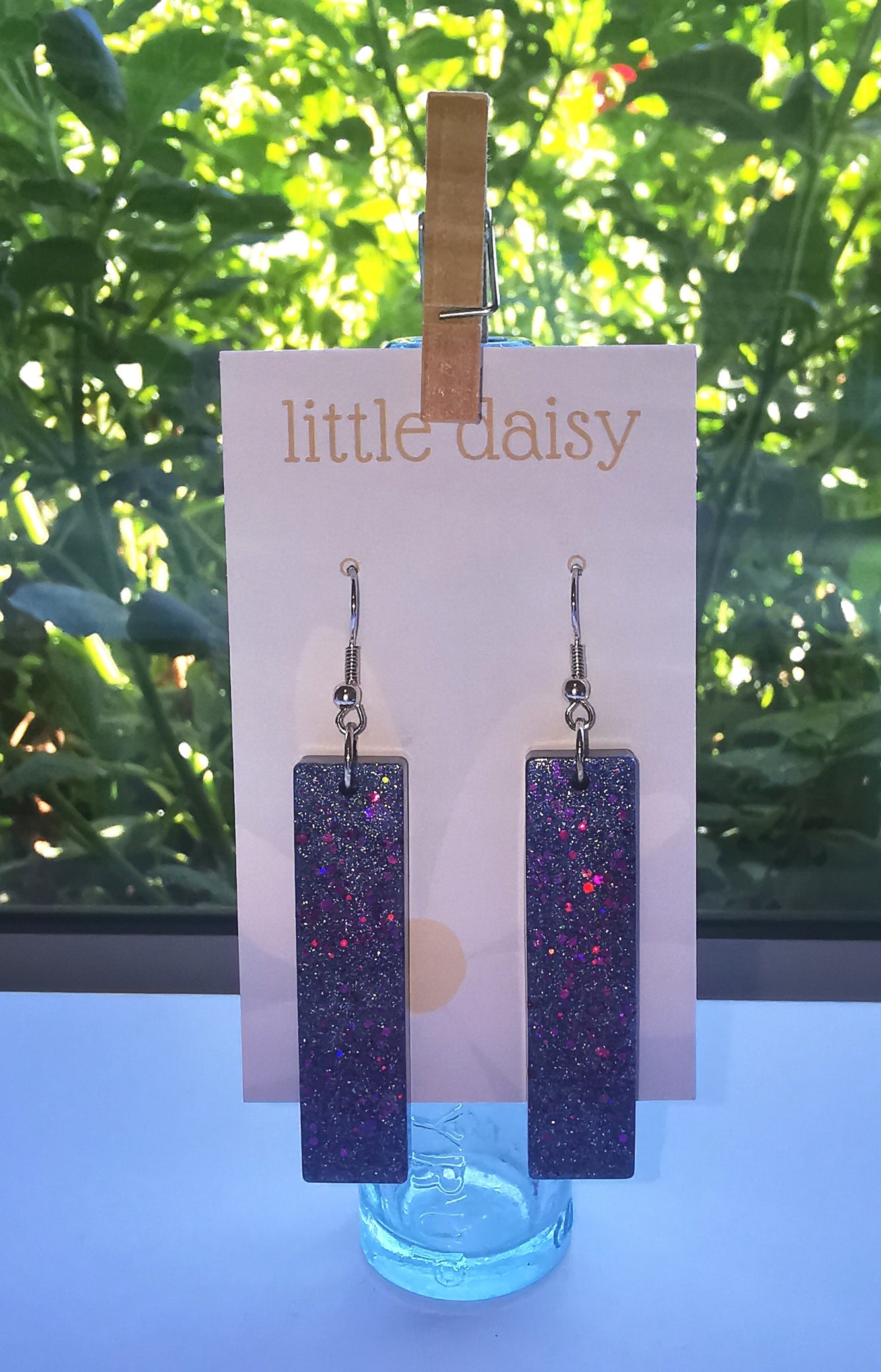 Purple Glitter Long Dangle Earrings